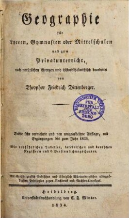 Geographie für Lyceen, Gymnasien oder Mittelschulen und zum Privatunterricht