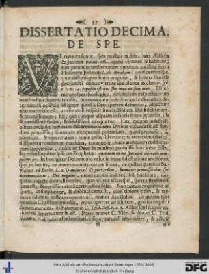 Dissertatio Decima. De Spe
