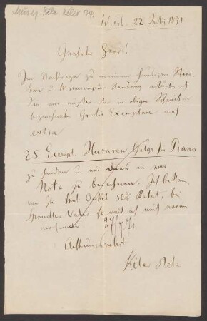 Brief an Musikverlag Ed. Bote und G. Bock (Berlin) : 22.07.1871