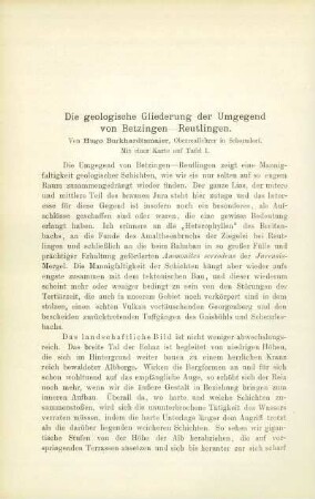 Die geologische Gliederung der Umgegend von Betzingen-Reutlingen