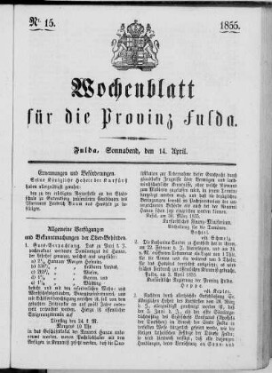 Nr. 15, Ausgabe vom 14. April 1855