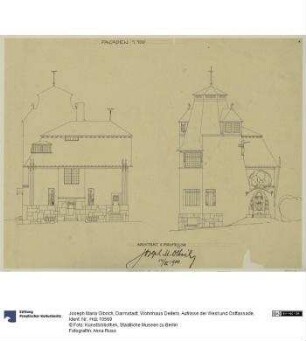 Darmstadt, Wohnhaus Deiters, Aufrisse der West und Ostfassade