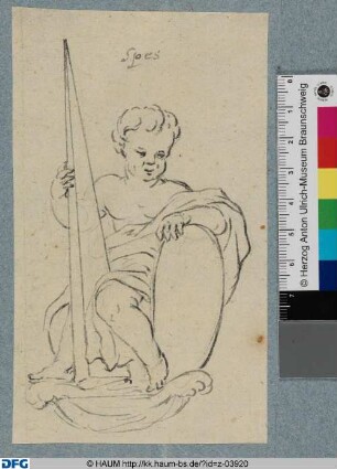 Sitzender Putto mit Obelisk und Schild