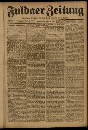 Erste Ausgabe vom Samstag, den 19. Februar 1921.
