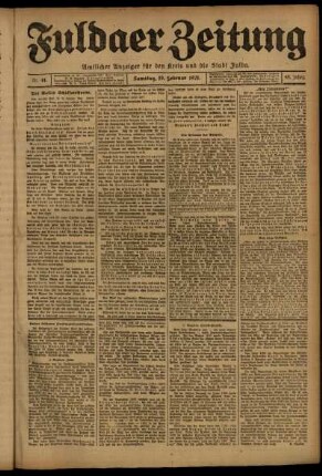 Erste Ausgabe vom Samstag, den 19. Februar 1921.