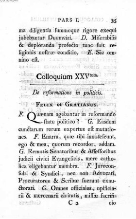 Colloquium XXV tum. De reformatione in politicis