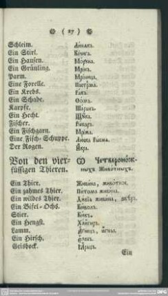 Von den vierfüssigen Thieren. O Četveronožnych' Životnych'