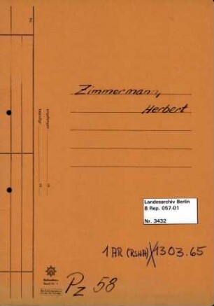 Personenheft Herbert Zimmermann (*04.11.1896), Polizeiassessor