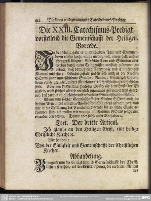 Die XXIII. Catechismus-Predigt, vorstellend die Gemeinschafft der Heiligen