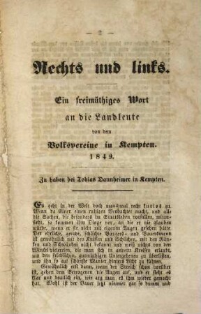 Rechts und links : ein freimüthiges Wort an die Landleute