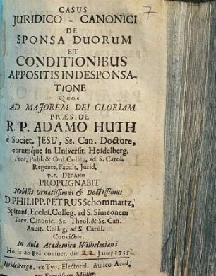 Casus iuridico-canonici de sponsa duorum et conditionibus appositis in desponsatione