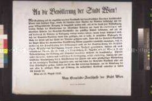 Maueranschlag: Bekanntmachung des Gemeinde-Ausschusses der Stadt Wien; 22. August 1848