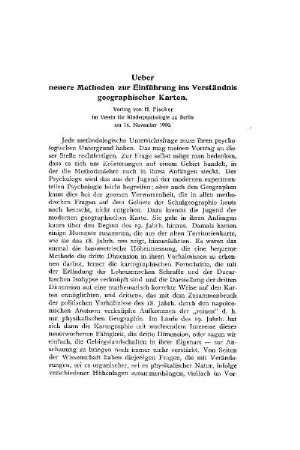 Ueber neuere Methoden zur Einführung in Verständnis geographischer Karten