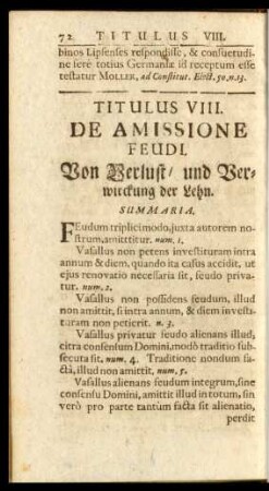 Titulus VIII. De Amissione Feudi. Von Verlust/ und Verwirckung der Lehn