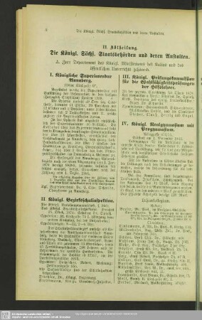 II. Abtheilung. Die Königl. Sächs. Staatsbehörden und deren Anstalten