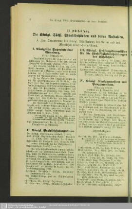 II. Abtheilung. Die Königl. Sächs. Staatsbehörden und deren Anstalten