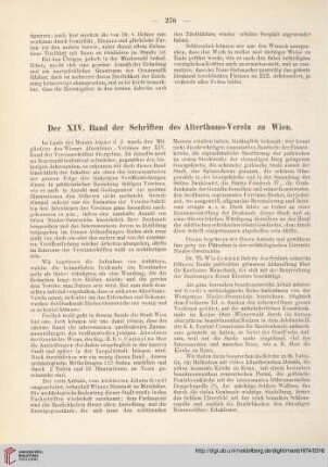 19: Der XIV. Band der Schriften des Alterthums-Verein zu Wien