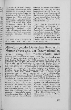 Mitteilungen des Deutschen Bundes für Mutterschutz und der Internationalen Vereinigung für Mutterschutz und Sexualreform