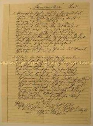 Liedtext "Seemannsloos", gesungen am 3.2.1914 von der 6, Kompanie des Garde-Füsilier-Regiments anlässlich der Feier zum Geburtstag von Kaiser Wilhelm II.