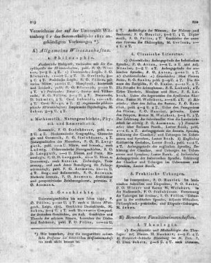 Verzeichniss der auf der Universität Wittenberg für das Sommerhalbjahr 1811 angekündigten Vorlesungen.