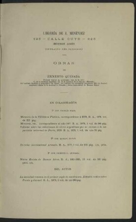 Librería de J. Menéndez (Extracto del catálogo) - Obras de Ernesto Quesada