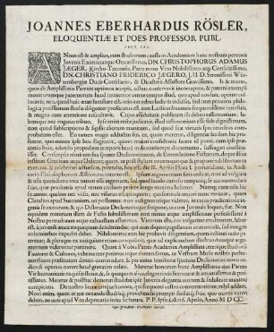 Joannes Eberhardus Rösler, Eloquentiae Et Poes. Professor Publ. Lect. Sal.