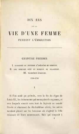 Dix ans de la vie d'une femme pendant l'émigration