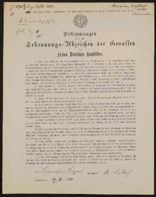 Bestimmungen über das Erkennungs-Abzeichen der Genossen des Freien Deutschen Hochstifts - Maximilian Drossbach