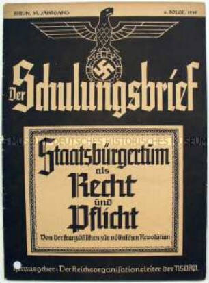 Monatsheft zur Schulung von NSDAP-Funktionären u.a. zu den Nürnberger Gesetzen