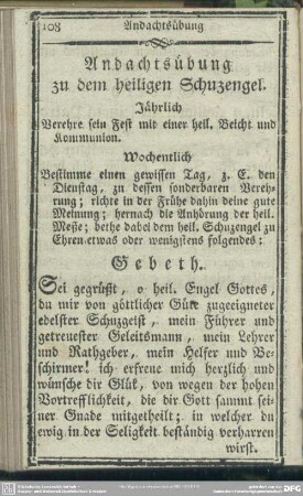 Andachtsübung zum heil. Schutzengel