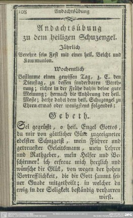 Andachtsübung zum heil. Schutzengel