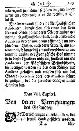 Das VIII. Capitel. Von denen Verrichtungen des Gesandten.
