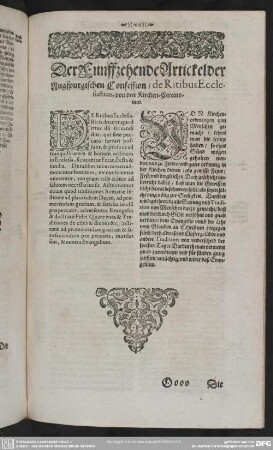 Der Funffzehende Artickel der Augspurgischen Confession, de Ritibus Ecclesiasticis, von den Kirchen-Ceremonien