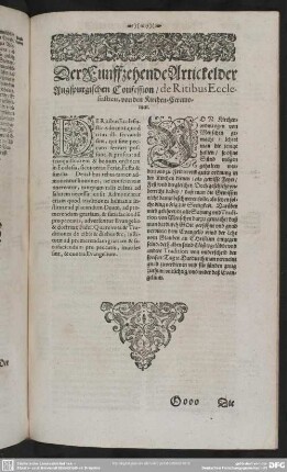 Der Funffzehende Artickel der Augspurgischen Confession, de Ritibus Ecclesiasticis, von den Kirchen-Ceremonien