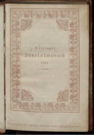 Almanach zur hundertjährigen Jubelfeier der Georgia Augusta