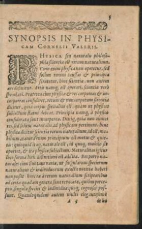Synopsis In Physicam Cornelii Valerii.