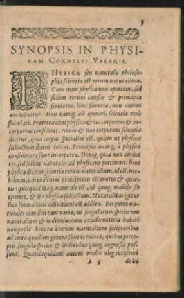 Synopsis In Physicam Cornelii Valerii.