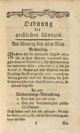 Geistliche Uebung für die akademische Jugend zu Bamberg : gehalten vom 8ten bis den 14ten May einschlüssig 1780