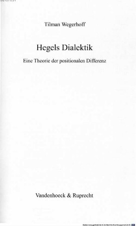 Hegels Dialektik : eine Theorie der positionalen Differenz