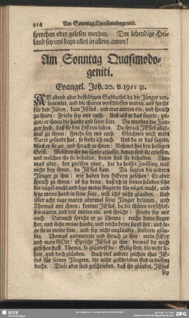 Am Sonntag Quasimodogeniti. Evangel. Joh. 20. v. 19-31