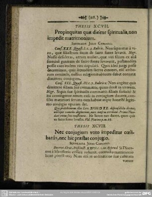 Thesis XCVIII. Nec conjugium voto impeditur coelibatus, nec hic praestat conjugio