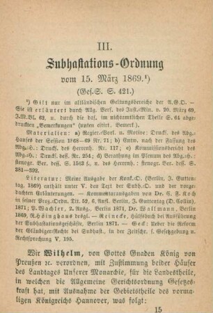 III. Subhastations-Ordnung