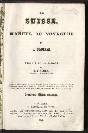 La Suisse : manuel du voyageur