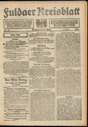 Erste Ausgabe vom Samstag, den 31. März 1917.