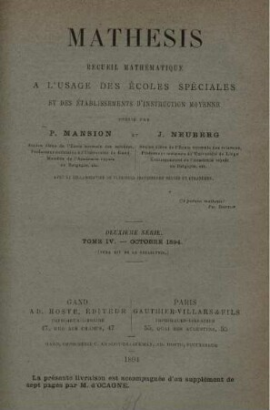 DEUXÈME SÉRIE. TOME IV. - OCTOBRE 1894.
