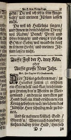 Auffs Fest der H. drey Kön. oder Auffs grosse Neue Jahr.