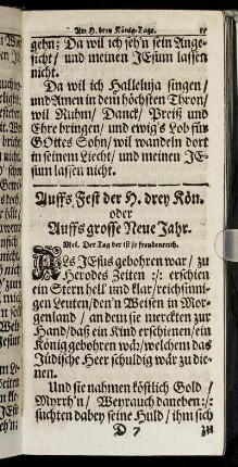 Auffs Fest der H. drey Kön. oder Auffs grosse Neue Jahr.
