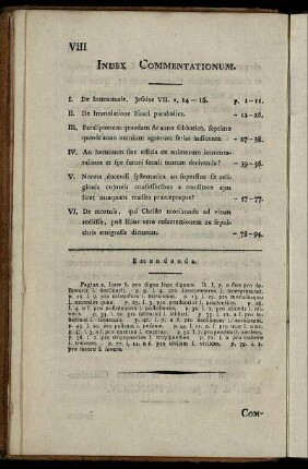 Index Commentationum.