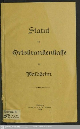 Nachtr. 3: Statut der Ortskrankenkasse zu Waldheim