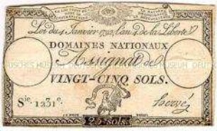Frankreich, Revolution, Assignat 25 Sols